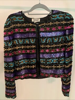 Embellished Sequin Jacket in Black & Purple